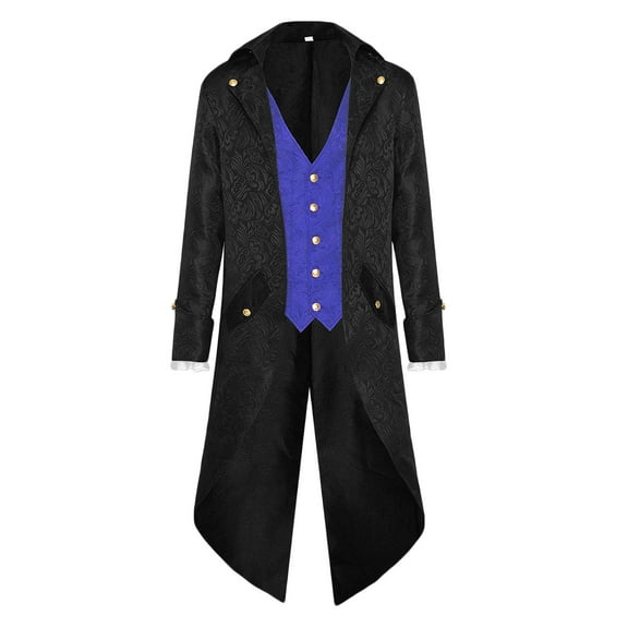 TFEOQRY Casual Jacket for Men Fake Two Gothic Steampunk Medieval Spliced Tailcoats Long Sleeve Hoodless Outwear Blue