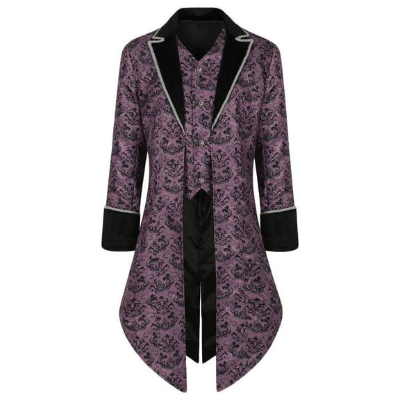 TFEOQRY Casual Jacket for Men Fake Two Gothic Steampunk Medieval Spliced Tailcoats Long Sleeve Hoodless Outwear Purple