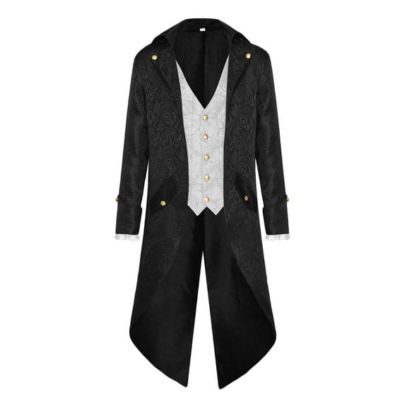 TFEOQRY Casual Jacket for Men Fake Two Gothic Steampunk Medieval Spliced Tailcoats Long Sleeve Hoodless Outwear White