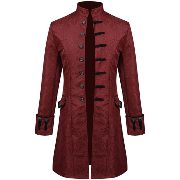 TFEOQRY Casual Jacket for Men Medieval Ball Playing Halloween Jacquard Dress Long Sleeve Hoodless Outwear Burgundy