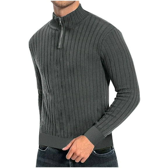 TFEOQRY Casual Jacket for Men New Fashion Zipper Knitted Top Sweater Overcoat Long Sleeve Hoodless Outwear Dark Gray