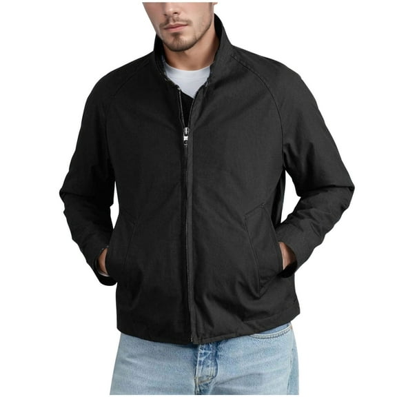 TFEOQRY Casual Jacket for Men Solid Color Button Zipper Overcoat with Pockets Long Sleeve Hoodless Outwear Black
