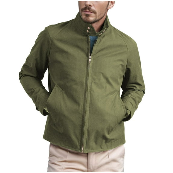 TFEOQRY Casual Jacket for Men Solid Color Button Zipper Overcoat with Pockets Long Sleeve Hoodless Outwear Olive Green