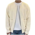 thumbnail image 1 of TFEOQRY Casual Jacket for Men Solid Color Knitted Cardigan Sweater Overcoat Long Sleeve Hoodless Outwear Beige, 1 of 8