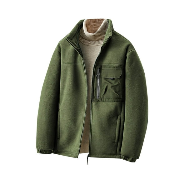TFEOQRY Casual Jacket for Men Solid Color Zipper Overcoat with Pockets Long Sleeve Hoodless Outwear Olive Green