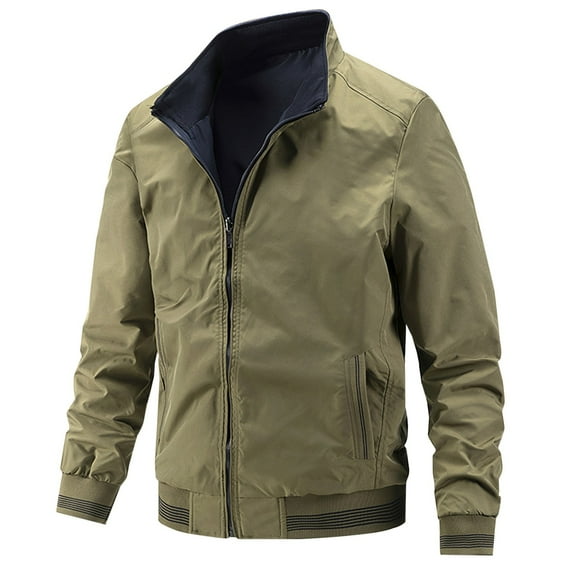 TFEOQRY Casual Jacket for Men Solid Color Zipper Overcoat with Pockets Long Sleeve Hoodless Outwear Olive Green