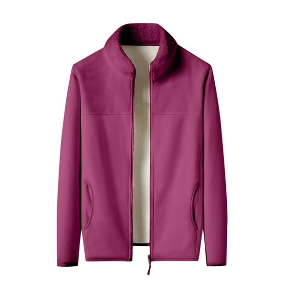 TFEOQRY Casual Jacket for Men Solid Color Zipper Overcoat with Pockets Long Sleeve Hoodless Outwear Red