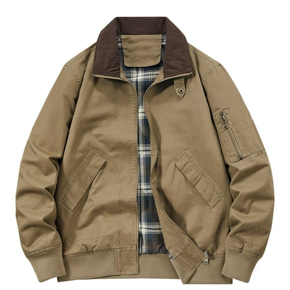 TFEOQRY Casual Jacket for Men Zipper Overcoat with Pockets Long Sleeve Hoodless Outwear Camel