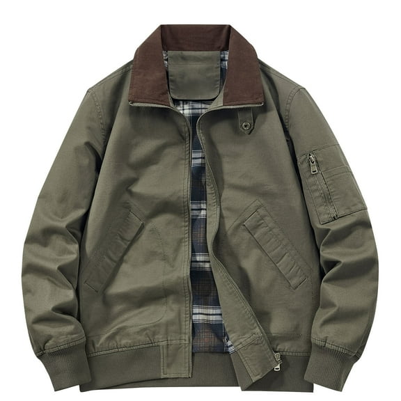 TFEOQRY Casual Jacket for Men Zipper Overcoat with Pockets Long Sleeve Hoodless Outwear Olive Green
