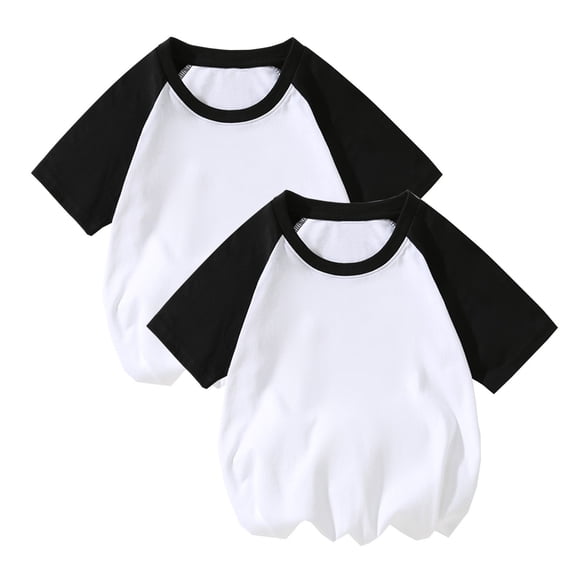 TFEOQRY Children 2PC Girls Color block Cotton T-shirt Shirts Short Sleeve Shirt Girls T Shirts Soft Basic Tees Kids Tshirts Solid Summer Top T-Shirt Black