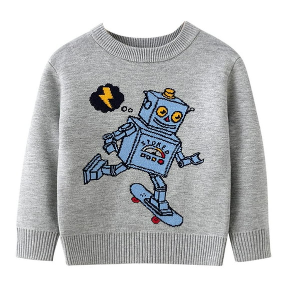 TFEOQRY Children Boys And Girls Pullover shirt tops Cute Robot Printed Long Sleeved Round Neck Top