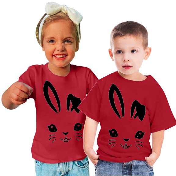 TFEOQRY Children Boys Girls Blouses Shirts Fashion Cute Round Neck Printed Short Sleeve Top
