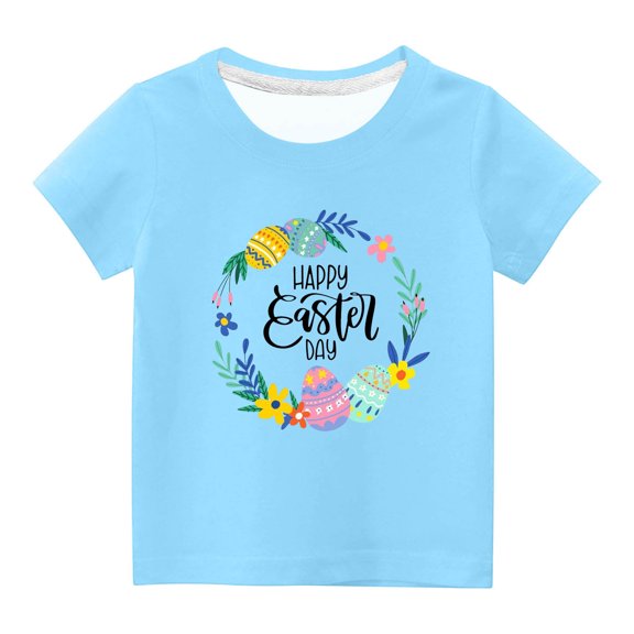TFEOQRY Children Boys Girls Fashion Blouses Shirts Easter Cute Flower Easter Eggs Printed Round Neck Short Sleeve Top