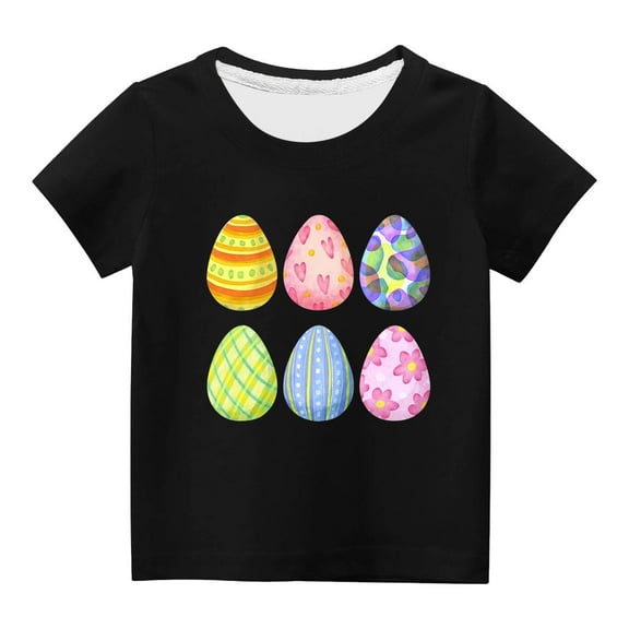 TFEOQRY Children Boys Girls Fashion T-shirts Cute Easter Eggs Printed Round Neck Print Short Sleeve Top