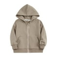 thumbnail image 1 of TFEOQRY Children Boys Girls Winter Cotton Parka Outerwear Solid Color Zipper Button Sports Pocket Long Sleeved Hooded Casual Jacket Khaki, 1 of 4