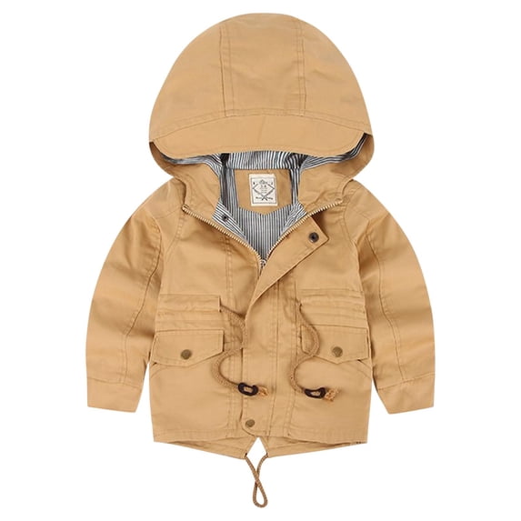 TFEOQRY Children Boys and Girls Padded Coats Solid Color Zipper Button Pocket Waist Thread Cotton Jacket Long Sleeve Hooded Casual Coat Beige