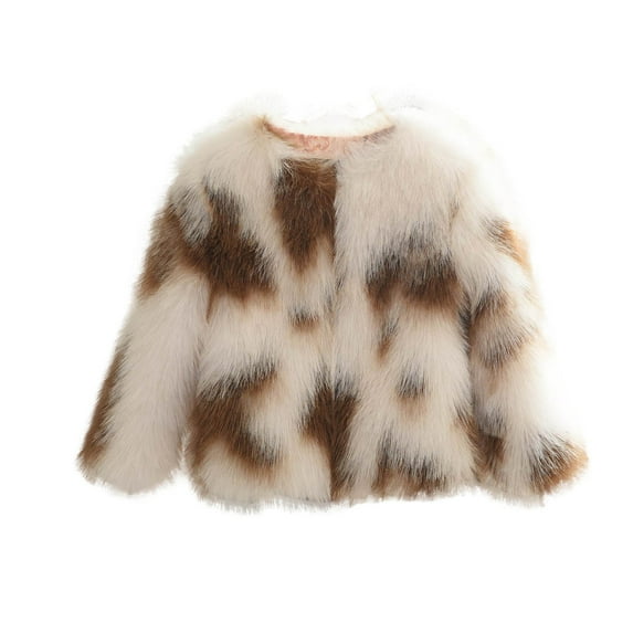 TFEOQRY Children Boys and Girls Tie-Dye Faux Fur Thicke Thermal Long Sleeves Round Neck Coat Bottom Layer Leather Artificialfur Brown