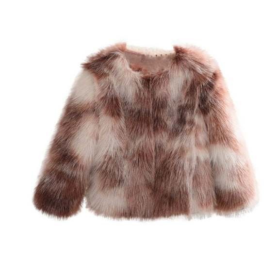 TFEOQRY Children Boys and Girls Tie-Dye Faux Fur Thicke Thermal Long Sleeves Round Neck Coat Bottom Layer Leather Artificialfur Coffee