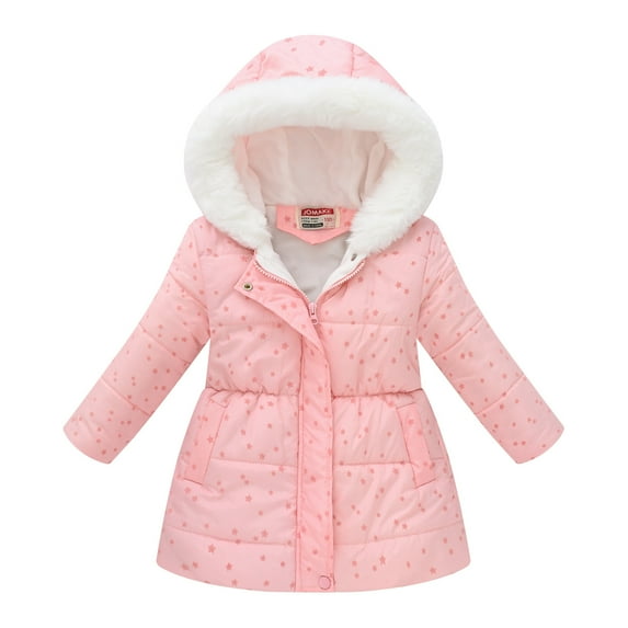 TFEOQRY Children Boys and Girls Winter Solid Color Padded Coats Waist Long Collar Hooded Jacket Cotton Coat Pink-3