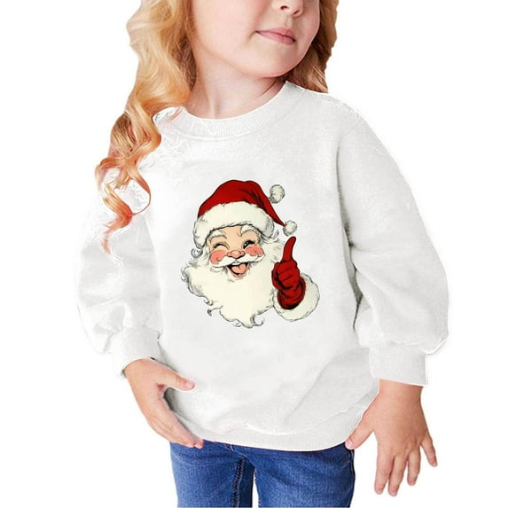 TFEOQRY Children Christmas Sweatshirts for Girls and Boys Sweatshirt Santa Claus Printed Long Sleeve Hoodless Sweatshirt White