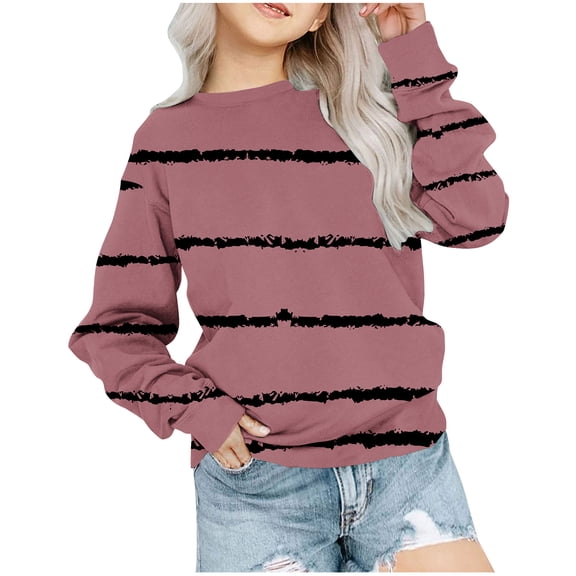 TFEOQRY Children Girls Fashion Blouse Crewneck Wave print Sweatshirt Long Sleeve Pullover Tops