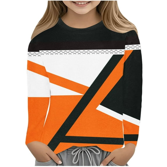 TFEOQRY Children Girls Fashion Printed Shirts Long Sleeve Crewnecks Tops Dressy Casual Color Block Blouses Clothesv Shirts