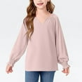 thumbnail image 1 of TFEOQRY Children Girls' Fashion Puff Sleeve V-Neck Blouses Solid Color Loose Long Sleeve Shirt Pullover Tops Pink, 1 of 8