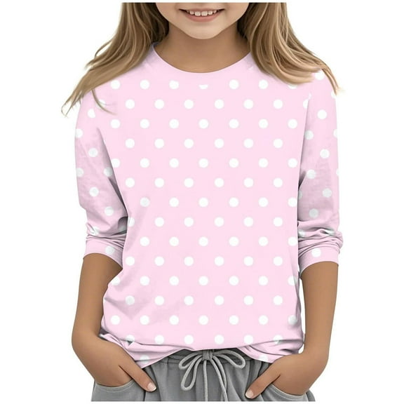 TFEOQRY Children Girls' Fashion Pullover Shirts Polka Dot Printed 3/4 Sleeve Round Neck Tops Shirt