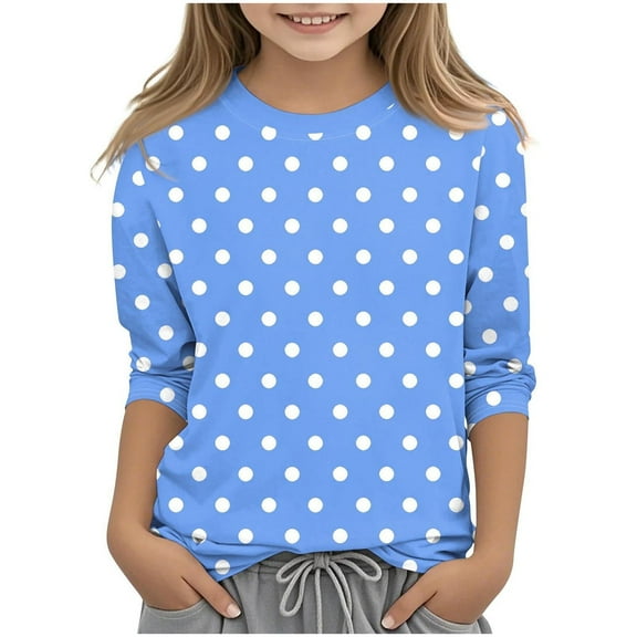 TFEOQRY Children Girls' Fashion Pullover Shirts Polka Dot Printed 3/4 Sleeve Round Neck Tops Shirt