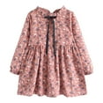 thumbnail image 1 of TFEOQRY Children Girls' Fashionable Floral Skirt Ruffle Dress Pleated Cotton Long Sleeved Round Neck Dress Pink, 1 of 8