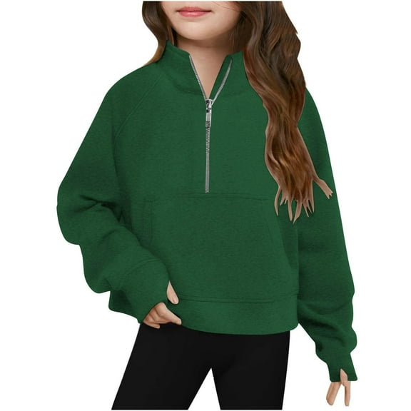 TFEOQRY Children Girls' Hoodless Sweatershirt Half Zip Crewneck Sweatshirt Long Sleeve Pullover Tops Solid Color Sweatshirts