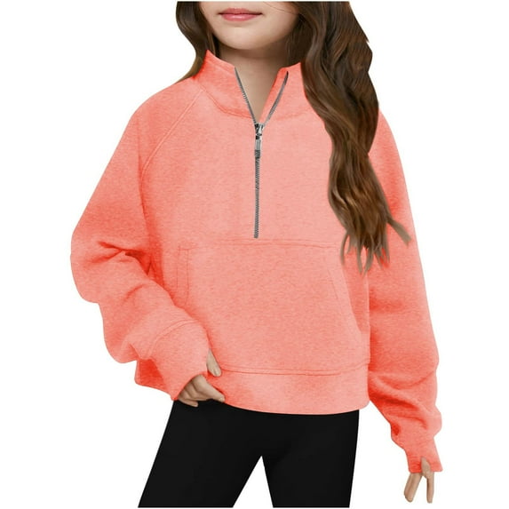 TFEOQRY Children Girls' Hoodless Sweatershirt Half Zip Crewneck Sweatshirt Long Sleeve Pullover Tops Solid Color Sweatshirts