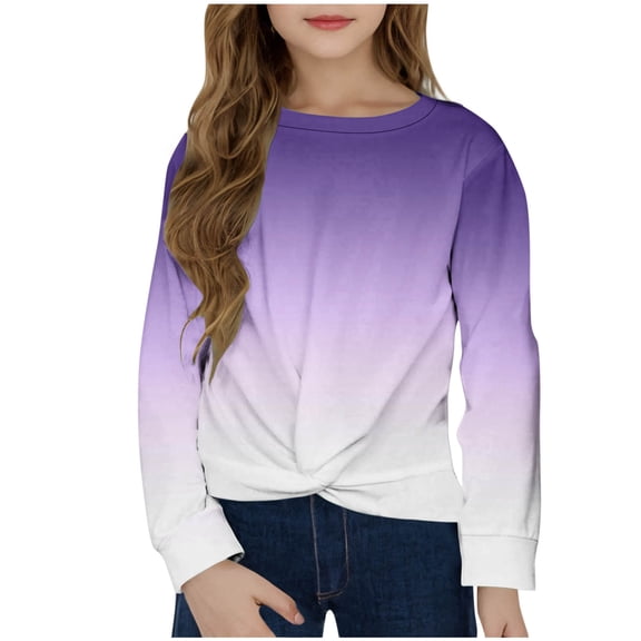 TFEOQRY Children Girls Hoodless Sweatshirts Shirt Long Sleeved Printed T-Shirt Printed Round Neck Top