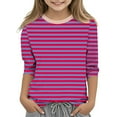 thumbnail image 1 of TFEOQRY Children Girls Stripe Blouses Pullover Tops Fashion Solid Color 3/4 Sleeve Round Neck Top Shirt, 1 of 5