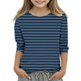 thumbnail image 1 of TFEOQRY Children Girls Stripe Blouses Pullover Tops Fashion Solid Color 3/4 Sleeve Round Neck Top Shirt, 1 of 5