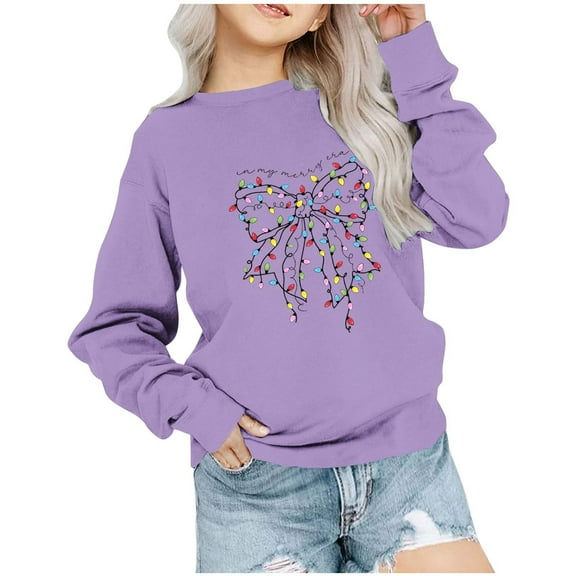 TFEOQRY Children Girls and Boys Christmas Sweatshirts Casual Fashionable Christmas Printed Long Sleeve Hoodless Sweatshirt Purple