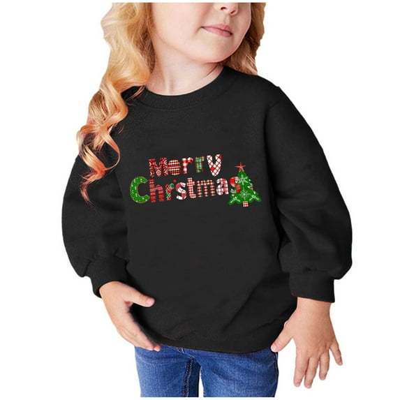 TFEOQRY Children Girls and Boys Christmas Sweatshirts Winter Christmas Letter Print Long Sleeve Hoodless Sweatshirt Black
