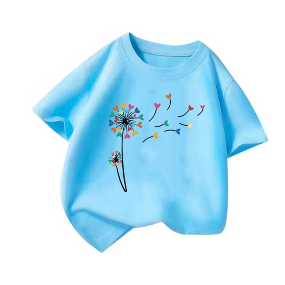 TFEOQRY Children Girls and Boys Trendy T-Shirt Printed Round-Neck Comfortable Loose T-Shirt Short Sleeve Blouse Casual Tops