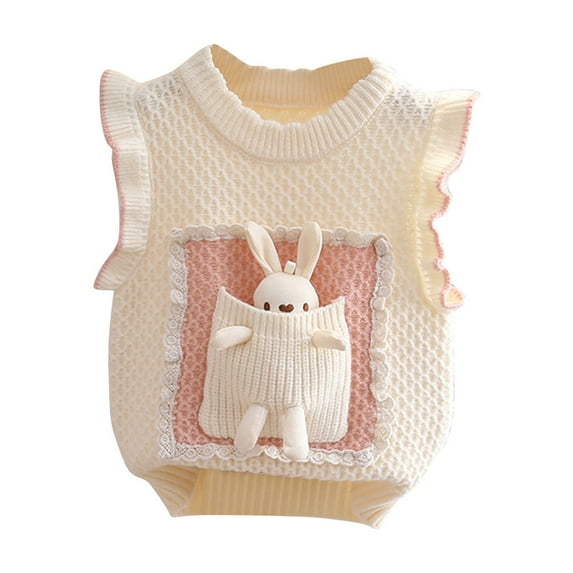 TFEOQRY Children Kids Baby Girls sweater pullover Fashion Cute Rabbit Knit Warm Sleeveless Sweater Pullover Beige