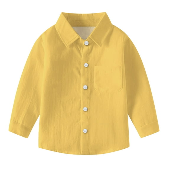 TFEOQRY Children Kids Boys Girls button Dress Shirts Kids Boys Girl Fashion Cute Solid Color Pocket Print Long Sleeves Casual School Uniform Top Shirt Yellow