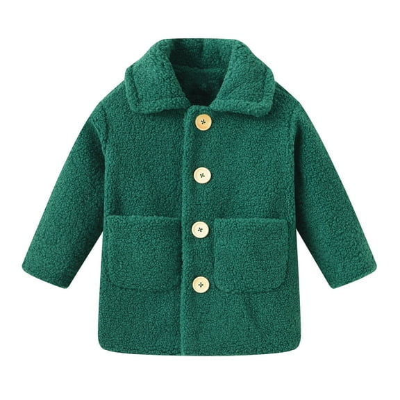 TFEOQRY Children Kids Girls polar fleece button coat jacket Fashion Solid Color Windproof Padded Clothes Jacket Lapel Coat Green