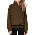 thumbnail image 1 of TFEOQRY Children Mid To Large Girls Winter Half Zipper Sweatshirt Solid Color High Neck Hoodless Pullover Sweatshirt Tops Coffee, 1 of 8