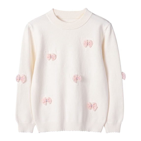 TFEOQRY Children girls cotton Long Sleeved Round Neck Top Fashion Love Bow Base Blouses