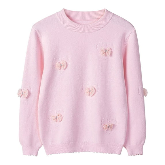 TFEOQRY Children girls cotton Long Sleeved Round Neck Top Fashion Love Bow Base Blouses