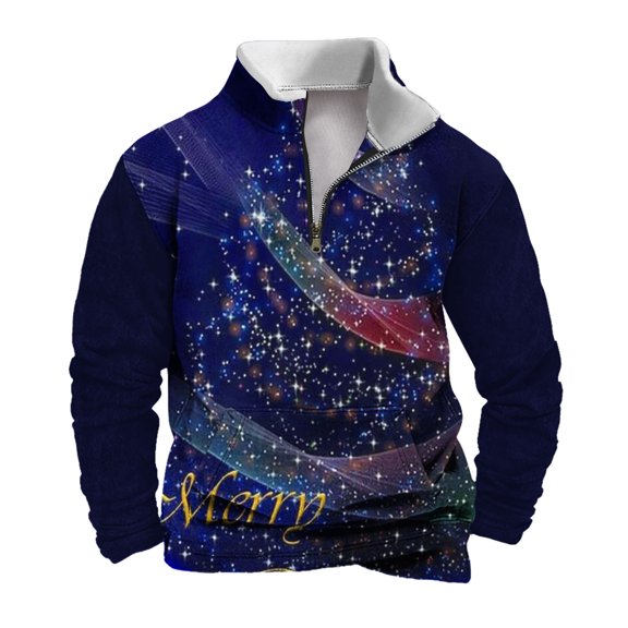 TFEOQRY Christmas Hoodless Sweatshirt for Men Casual Christmas Tree Print Half Zip Pullover Top Long Sleeve Tops Sweatshirt Dark Blue