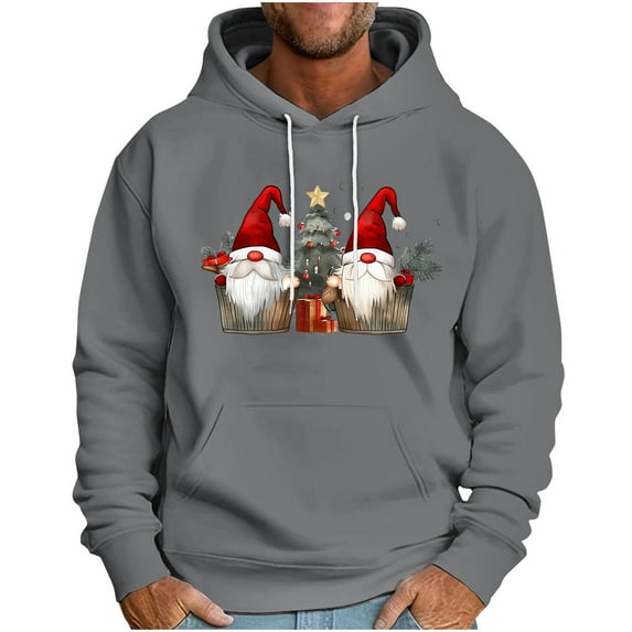 TFEOQRY Christmas Pullover Sweatshirt for Men Christmas Snowman Print Drawstring Hoodies Long Sleeve Hooded Sweatshirt Gray-5