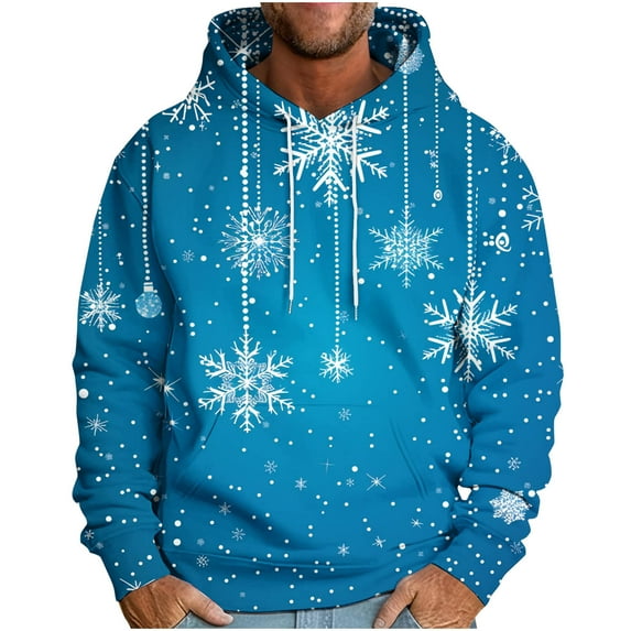 TFEOQRY Christmas Sweatshirt Pullover for Men Christmas Snowflake Print Drawstring Hoodies Hooded Long Sleeved Sweatshirt Sky Blue-1