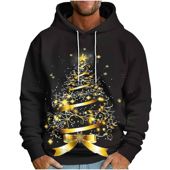 TFEOQRY Christmas Sweatshirt Pullover for Men Christmas Tree Print Drawstring Hoodies Hooded Long Sleeved Sweatshirt Multicolor-4