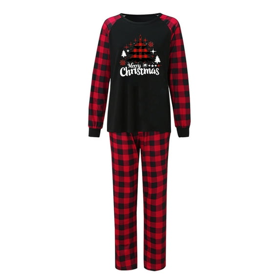 TFEOQRY Family Christmas Pajamas Matching Sets for Women Grid Christmas Related Prints Nightwear Set Home Clothes Top+Pants Set Black(Mon)