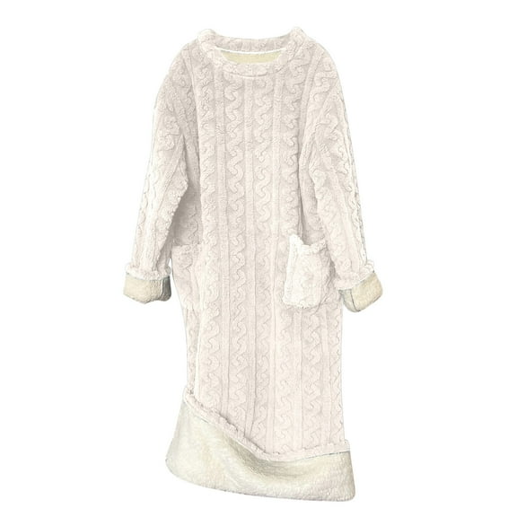 TFEOQRY Fashion Plush Sleep Robe Bathrobe for Women Solid Color Lengthening Keep Warm Long Sleeve Pajamas with Pockets White